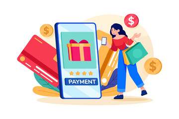 Cashless Payment With Bank Card Illustration concept. Flat illustration isolated on white background