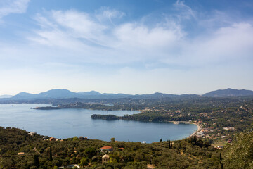 Fototapeta na wymiar Amazing view down to Dasia and Gouvia bays in Corfu, Greece