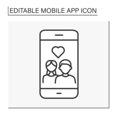  Dating service line icon. Special application for meeting and communicating with people. Love story. Mobile app concept. Isolated vector illustration. Editable stroke