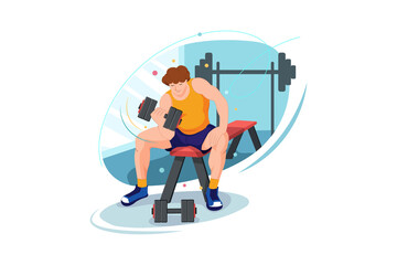 Man lifting weights in the gym Illustration concept.