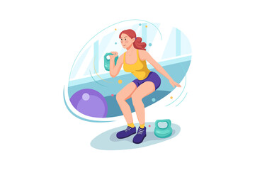 Woman lifting dumbbells Illustration concept.