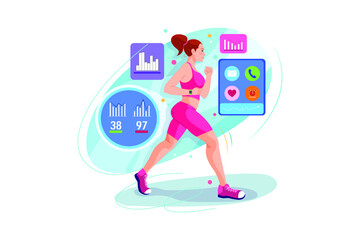 Female runner wearing smartwatch Illustration concept.