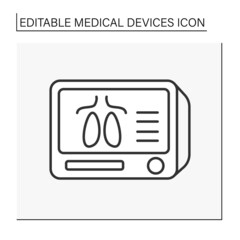  Medical monitor line icon. Medical lungs examination. Special screen. X-ray. Resuscitation. Medical devices concept. Isolated vector illustration. Editable stroke