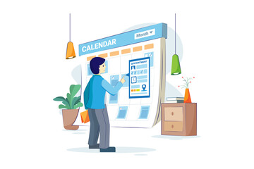 Businessman marking appointment on a business calendar Illustration concept