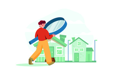 Searching Home Illustration concept. Flat illustration isolated on white background.