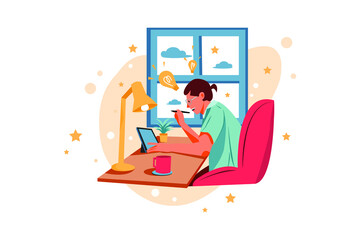 Freelancer working from home Illustration concept.