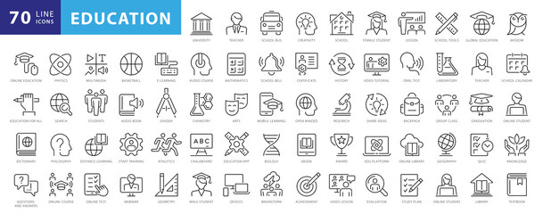 Fototapeta Back to school icon set with 50 different vector icons related with education, success, academic subjects and more. Editable stroke for your own needs obraz