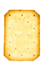 Single biscuit isolated on white background, top view.