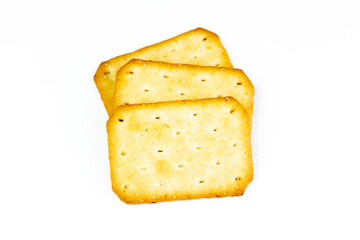 Three biscuit isolated on white background, top view.