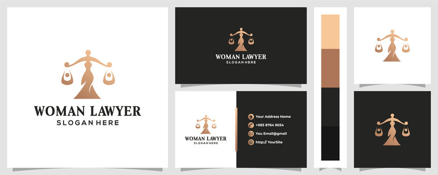 Woman lawyer justice logo design and business card