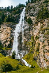 Beautiful alpine summer view at the famous Fallbach waterfall, the highest waterfall in Kaernten, Maltatal, Austria