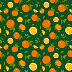 Orange seamless pattern. Fruit repeated background. Vector bright print for fabric or wallpaper.