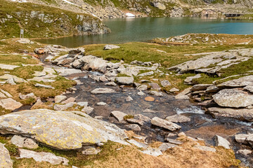 Beautiful alpine summer view with reflections in a lake at the famous Moelltaler Gletscher, Kaernten, Austria