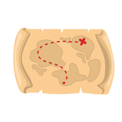 Old pirate treasure map isolated on white background, vector illustration