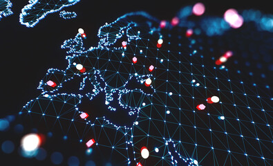Mapa del mundo y redes. Ilustración 3d y concepto de logística internacional de acuerdos y negocios internacionales. Redes y empresas de todo el mundo. © C.Castilla