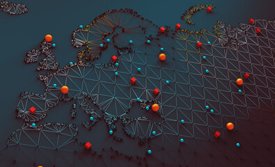 Mapa del mundo y redes. Ilustración 3d y concepto de logística internacional de acuerdos y negocios internacionales. Redes y empresas de todo el mundo. © C.Castilla