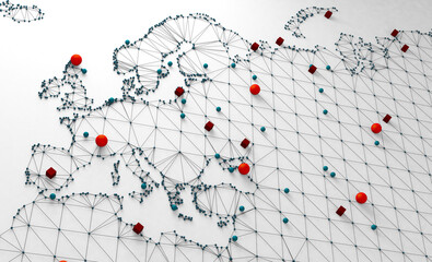 Mapa del mundo y redes. Ilustración 3d y concepto de logística internacional de acuerdos y negocios internacionales. Redes y empresas de todo el mundo. © C.Castilla