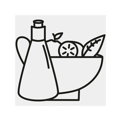 Icon. Basket of food and drink. Food. Cooking. Recipe. Gastronomy. Vector. Linear drawing.