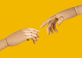 prosthetic hands touching each other. micheangelo the creation of adam hands and fingers isolated...