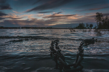 Open water with boat chain