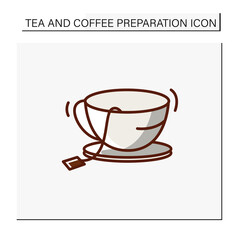  Cup color icon. Tea party. Brewing tea bag in an empty cup. Tea and coffee preparation concept. Isolated vector illustration