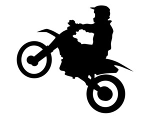 Man in protective clothing rides sport bike. Isolated silhouette on a white background