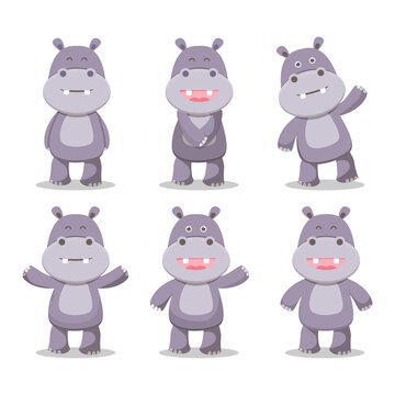 Hippos in various poses sets