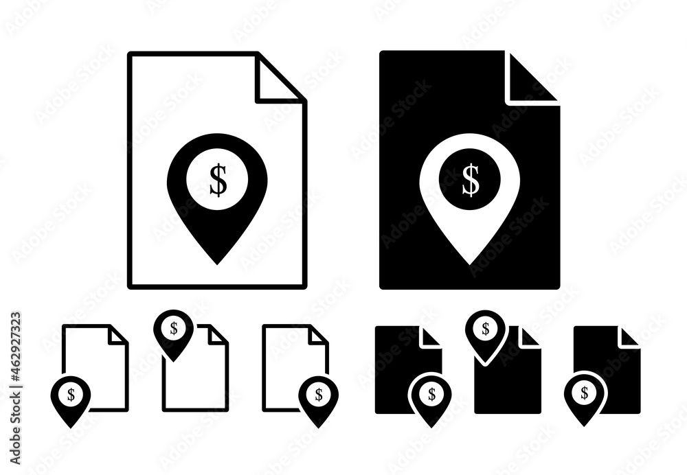 Poster bank in map pin vector icon in file set illustration for ui and ux, website or mobile application