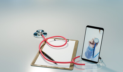online consult and online medical examination or telemedicine concept, 3d illustration rendering