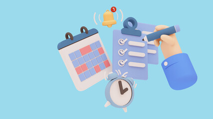 3d illustrations of to do list working appointment with notification calendar timing icon symbol.3d render.