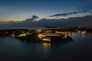 An aerial view of Park Plaza hotel at dusk, Pula, Istria, Croatia