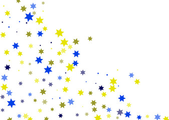 Bright yellow and blue stars scattered on a white background. Festive background. Design element. Vector illustration, EPS 10.