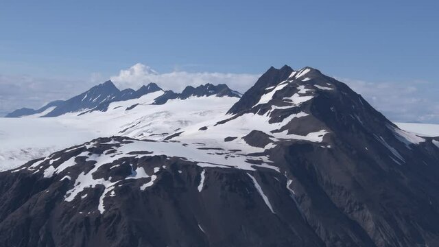 Aerial of the Harding Icefiend and mountains in Kenai Fjords National Park, Alaska
