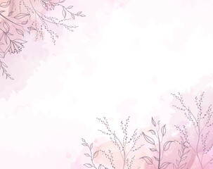 Pink Watercolor Background With Paints And Flowers With Gradient Background, Vector Illustration