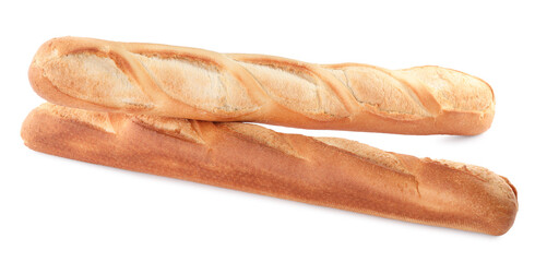 Tasty baguettes on white background. Fresh bread