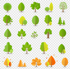 Tree Collection Isolated Transparent Background With Gradient Background, Vector Illustration