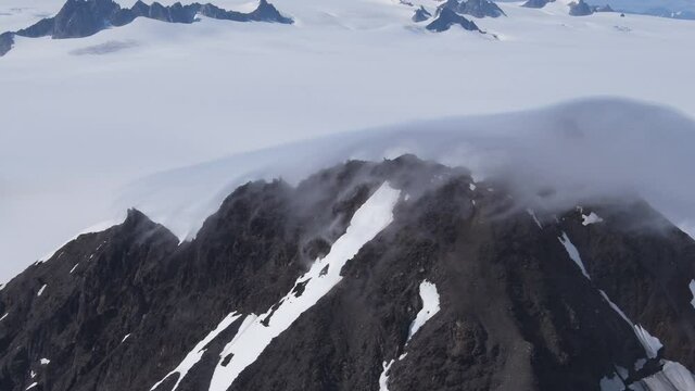 Aerial of the Harding Icefiend and mountains in Kenai Fjords National Park, Alaska
