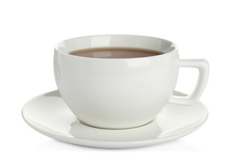 Cup of hot drink and saucer isolated on white