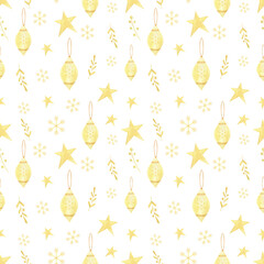 Watercolor Christmas seamless pattern isolated on white background. Holiday wrapping paper. 