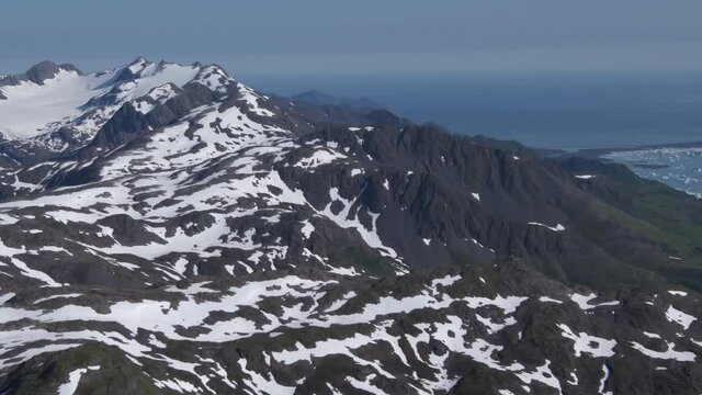 Aerial of glaciers and mountains in Kenai Fjords National Park, Alaska
