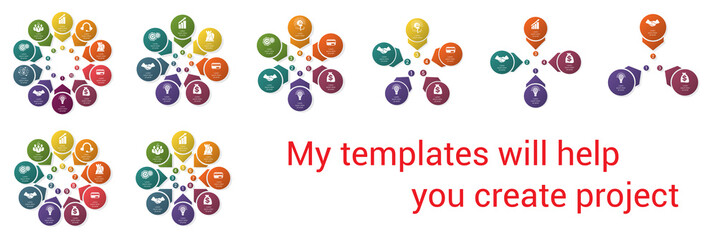 Colored pie chart, infographic template set