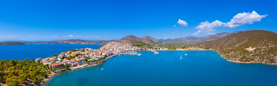 View of the picturesque coastal town of Ermioni, Peloponnese, Greece.