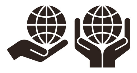 Globe in hands icon set. Symbol for save earth