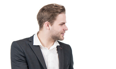 Half face. Face of young businessman. Profile portrait of professional man