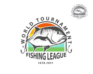 Vintage Fishing logo design template illustration . Sport fishing Logo
