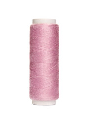 Spool of pink sewing thread isolated on white