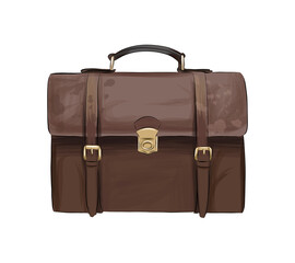 Leather brown men briefcase from multicolored paints. Splash of watercolor, colored drawing, realistic. Vector illustration of paints