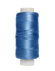 Spool of light blue sewing thread isolated on white