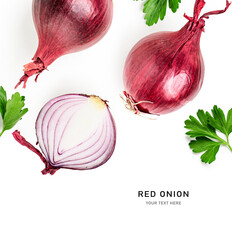 Red onion and parsley creative layout.