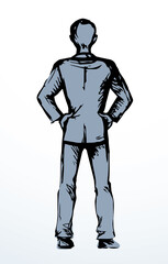 Standing man. Back view. Vector drawing